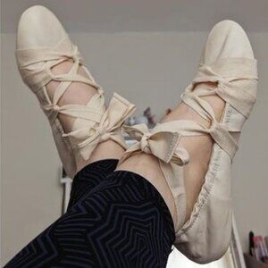 Free People Cece Leather Ballet Flats Lace Up Ankle Tie women's size 9.5